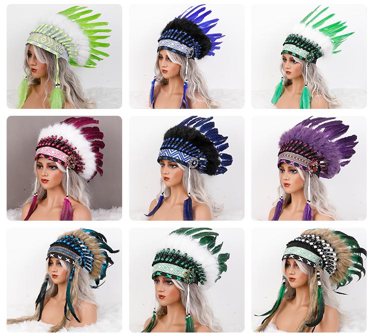 Handmade Soft Native American Style Indian Feather Headdress-Adjustable Custom Color Custom Size Comfortable Festivals Cosplay
