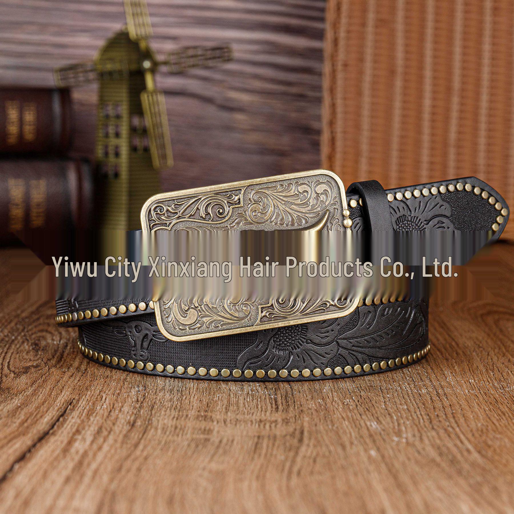 Western Cowboy Belt with Bull Head Buckle and Rivet Design 120cm чёрный