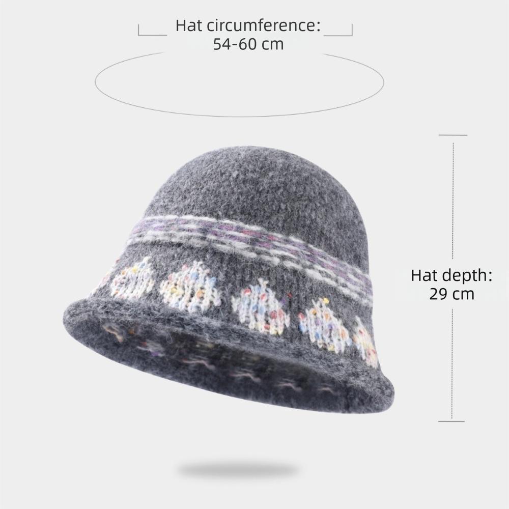 Warm Knitted Bucket Hat Elegant Dome Hats Fashion Fisherman Cap  Autumn Winter