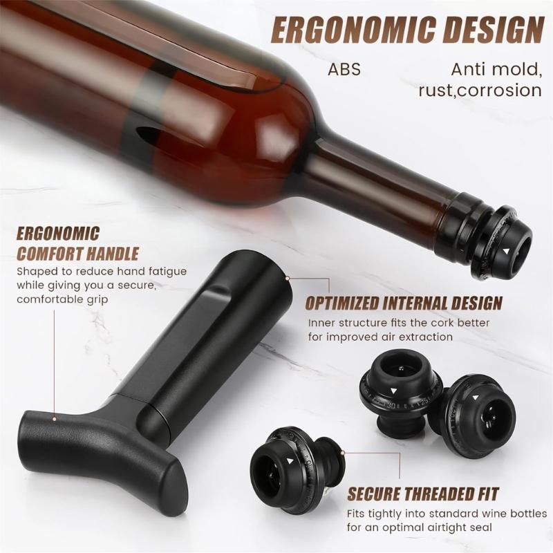 Reusable Wine Stoppers and Vacuum Pump Leakproof Sealing Bottle Cap Manual Wine Stoppers For Longer Wine Storage Keep