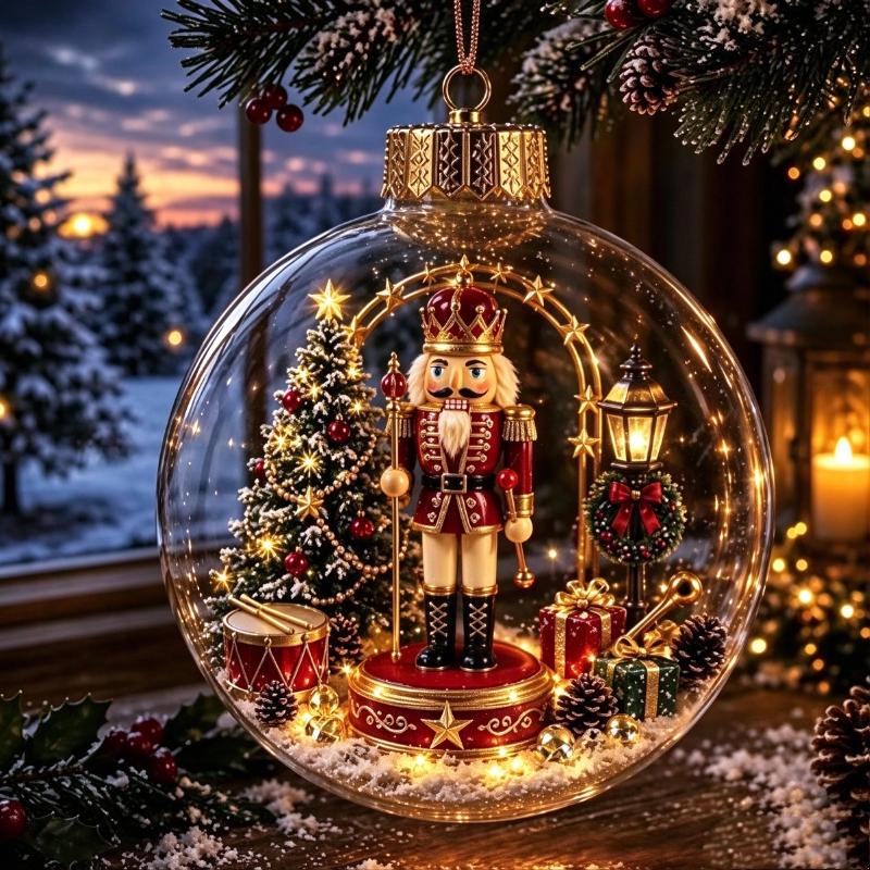 1Pcs Santa Claus Themed Clear Plastic Christmas Ball Ornament Led Light Hanging Decor For Christmas Tree Party Decoration