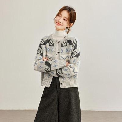 Женский кардиган с жаккардовым узором Fair Isle, 100% шерсть
