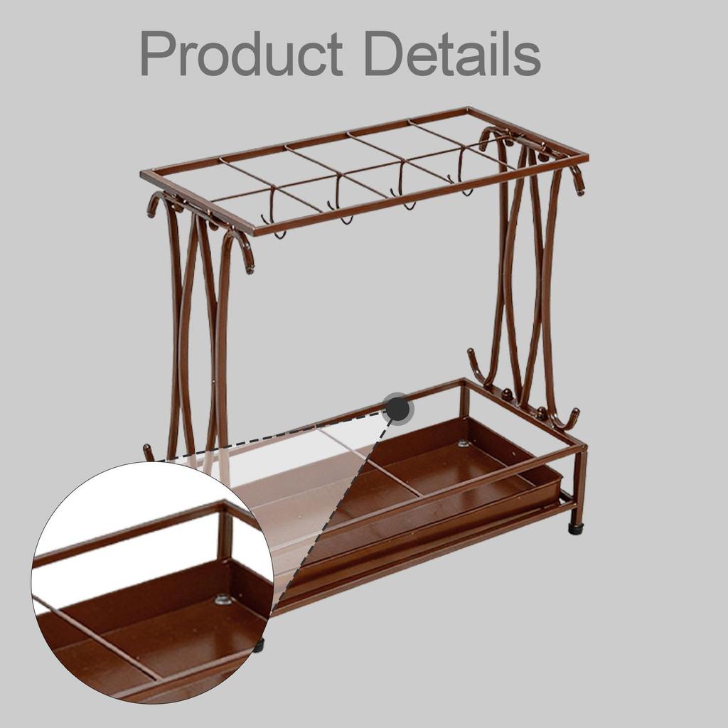 Compact Umbrella Stand with Drip Tray, Multifunctional And Metal Storage for Hotel Entrance.