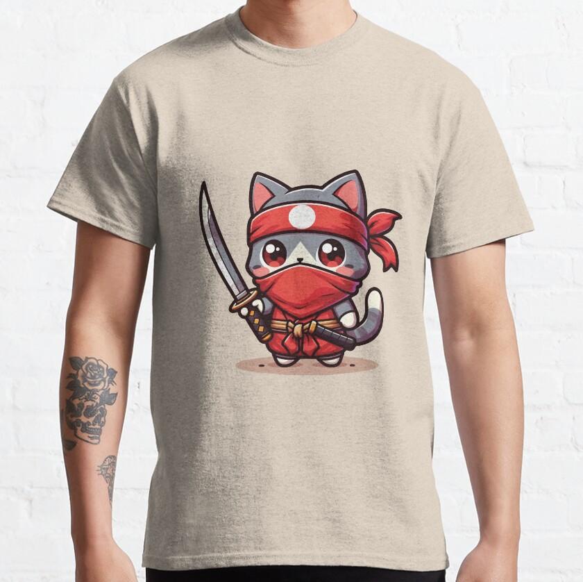 Cute Ninja Cat with Samurai from Japanese cat assassin for cat lover100 cotton catzilla printed TShirt for men plus size tee
