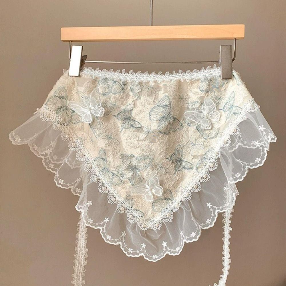 

Seersucker Triangle Headband French Pastoral Style Handmade Girl Butterfly Lace Headscarf Sweet Hair Band Strap for Girl Women
