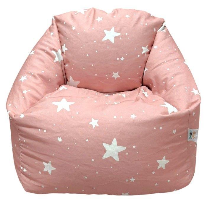 GINGER HOME Little Stars Pouf Child Armchair, 100% Cotton, Pink with Stars, 55x44x55 Cm