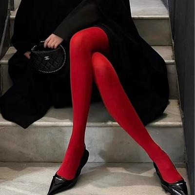 Meia-calça feminina retrô veludo vermelho: Meias-calças de outono/inverno para uso interno e externo