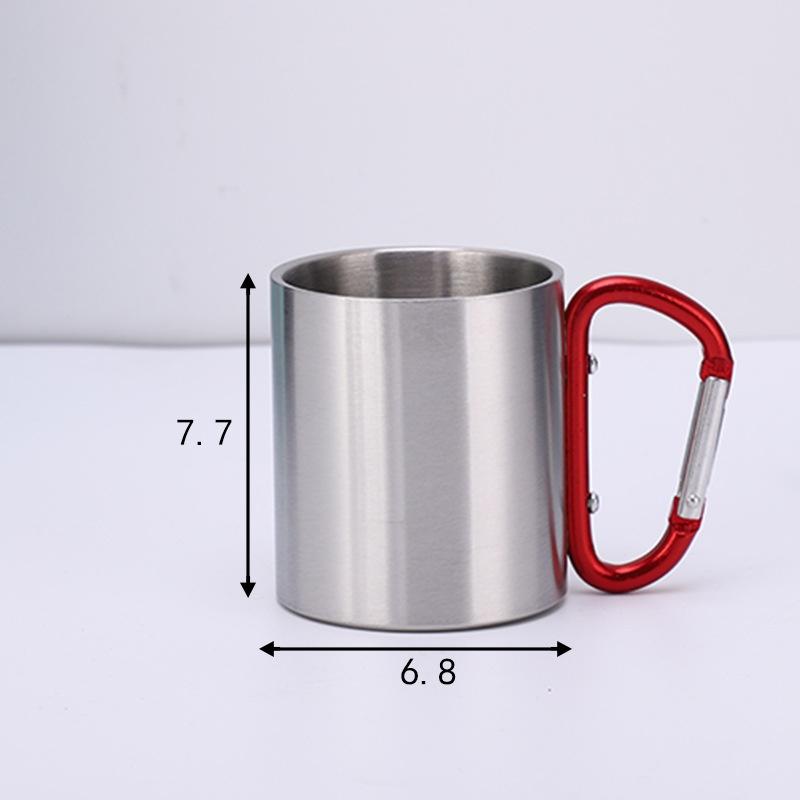 220ML Camping Travel Stainless Steel Cup Carabiner Hook Handle Picnic Water Mug Outdoor Travel Hike Cup