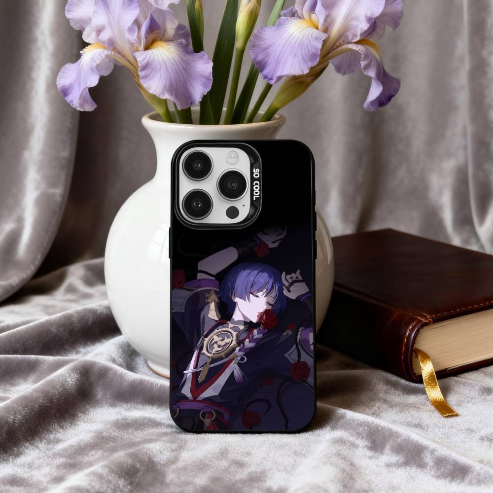 S-Scaramouches G-Genshin I-Impact-T Phone Case For iPhone17,16,15,14,13,12,11 Plus,Pro Max Candy Silver Plated Inside Cover