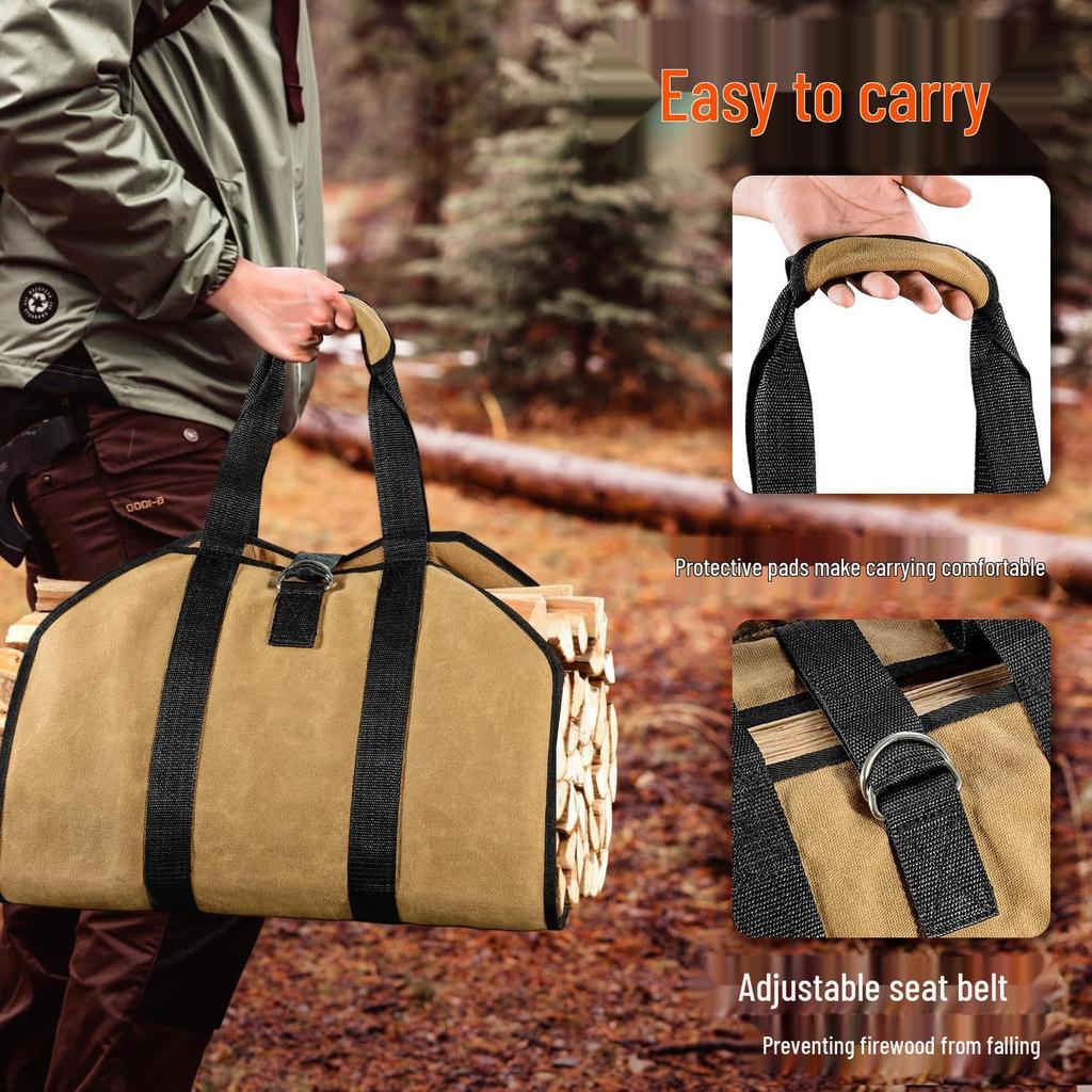 Large Multi-Functional Canvas Firewood Tote Bag