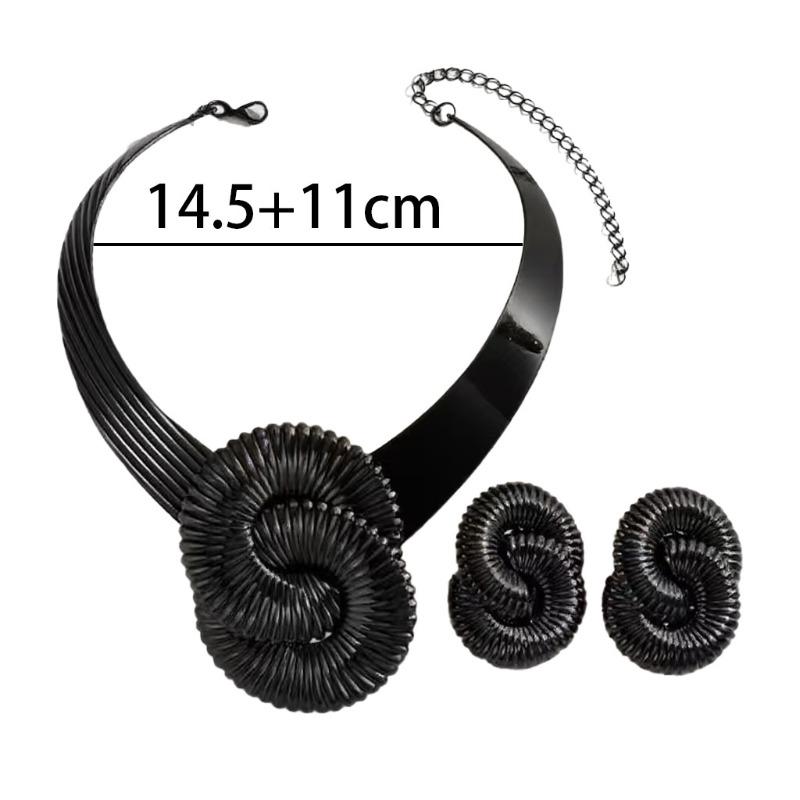 Stylish Vintage Geometric Twisted Thread Number Floral Choker Statement Exaggerated Corrugated Necklace Earring Set