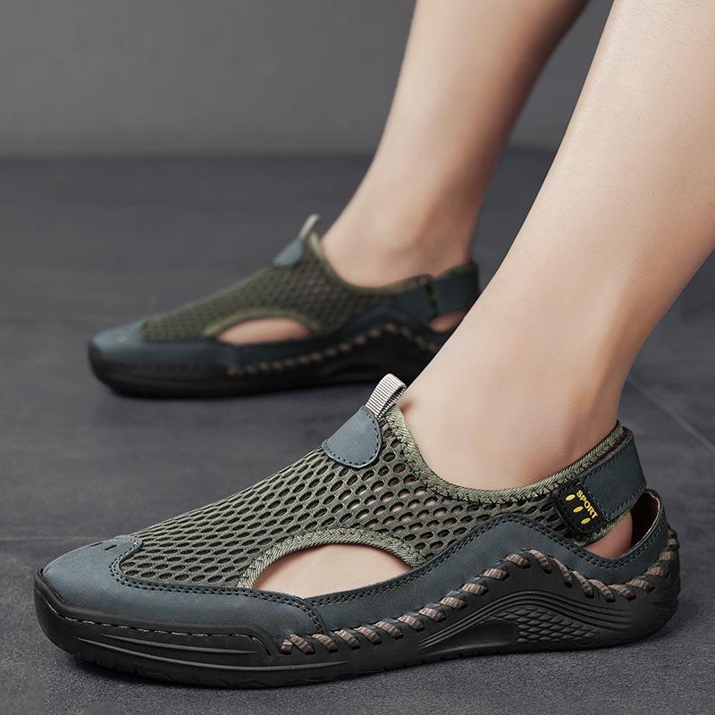 Summer New Bag Head Sandals Men's Outer Wear Mesh Soft-soled Beach Shoes Mountaineering Wading Driving Sports Hole Shoes