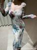 French Niche Retro Rose Print Long Sleeve Dress for Spring 2026