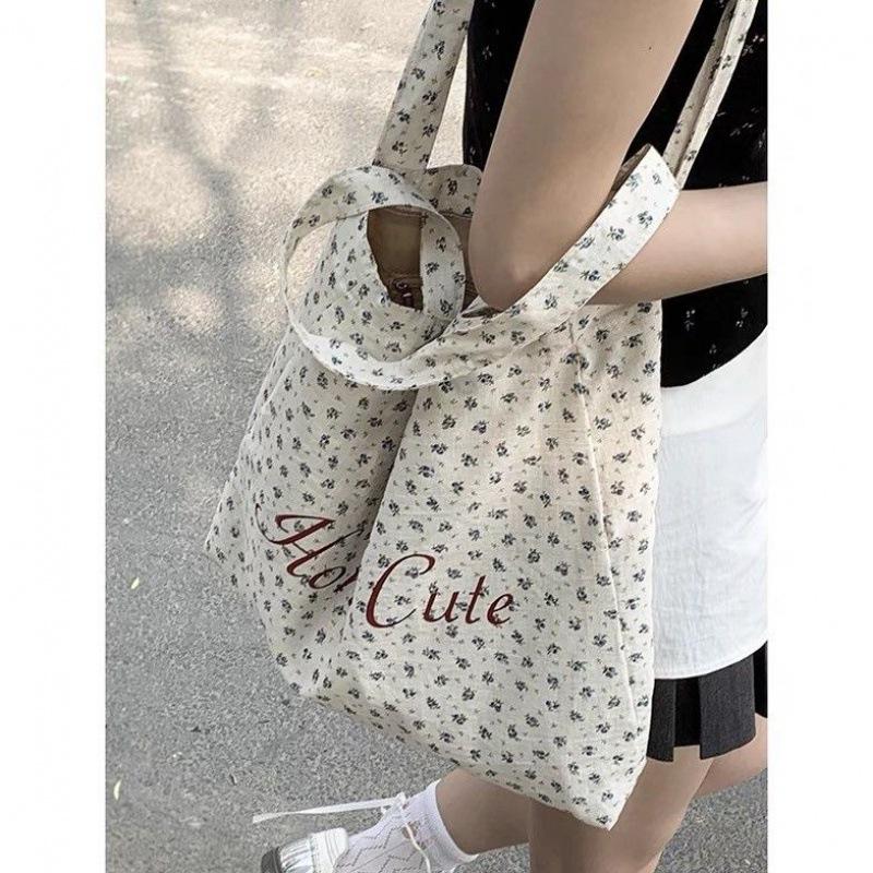 

Floral Bag Women s Canvas Bag 2025 New Korean Korean Alphabet Tote Large Capacity Shopping Bag