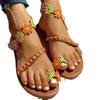 Large size flat sandals women's new rhinestone flower cover toe sandals sandals beach shoes