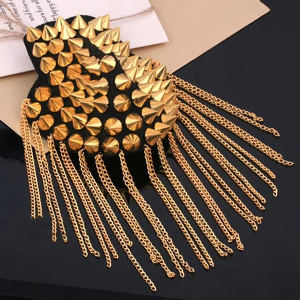 Cool Rivet Shoulder Badges Breastpin Jacket Vintage Brooch Club Tassel Chain Epaulette  Gift