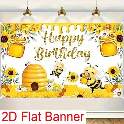 2D Flat Banner Birthday Backdrop Bee & Sunflower for Kids Themed Party Photos