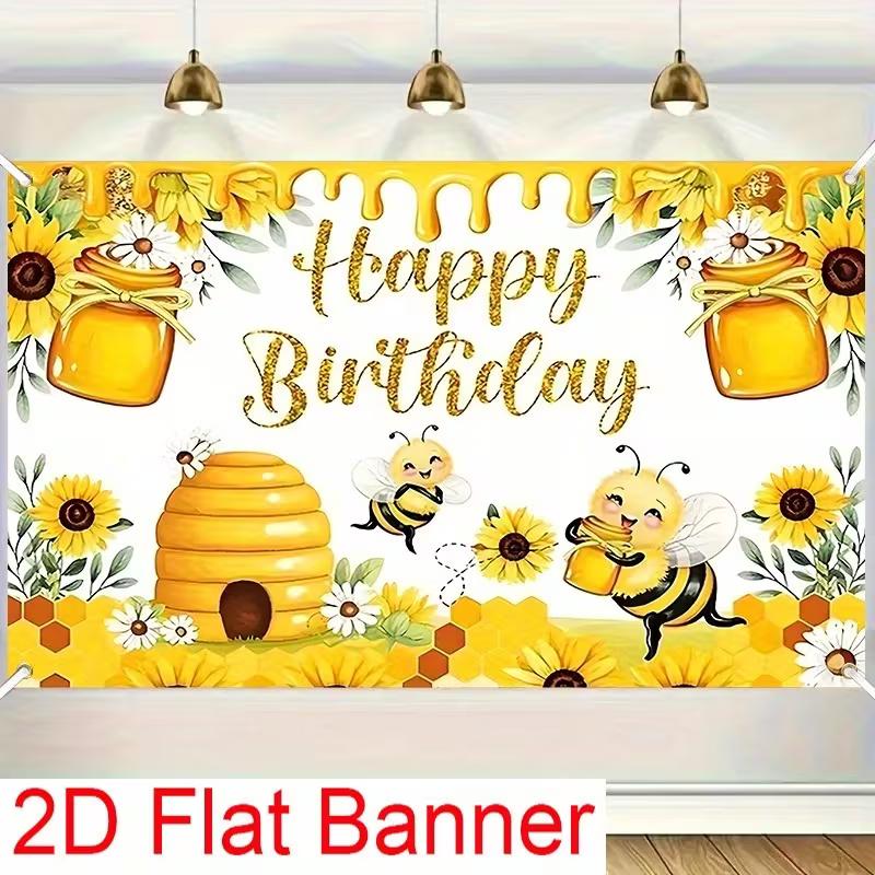 

2D Flat Banner Birthday Backdrop Bee & Sunflower for Kids Themed Party Photos 47.2x31.5inch/120*80cm