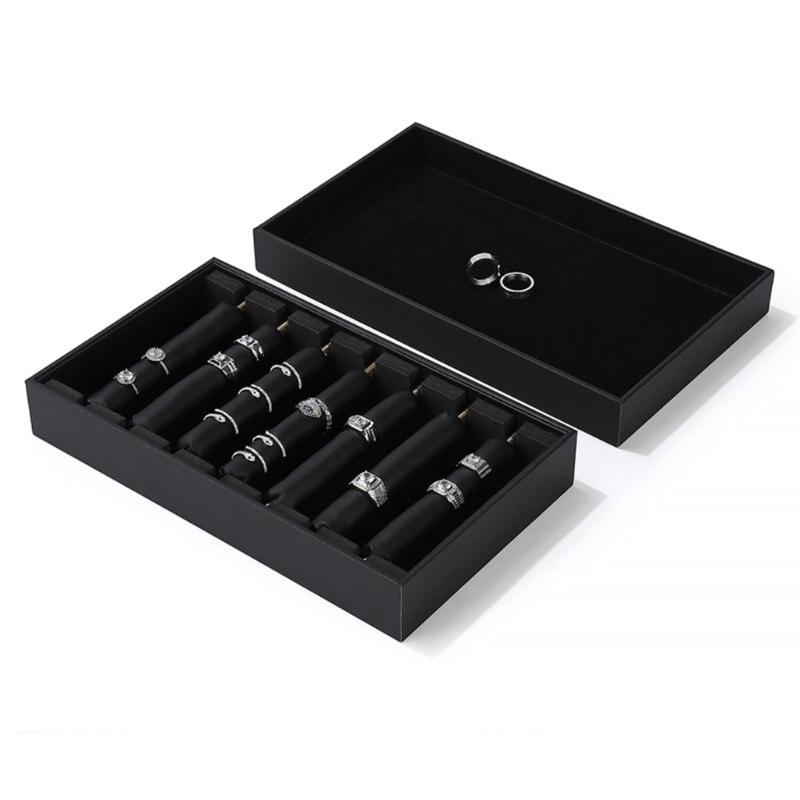 PU Leather Ring Holder Jewelry Tray with Protective Cover Professional Finger Ring Organizer for Storage and Display