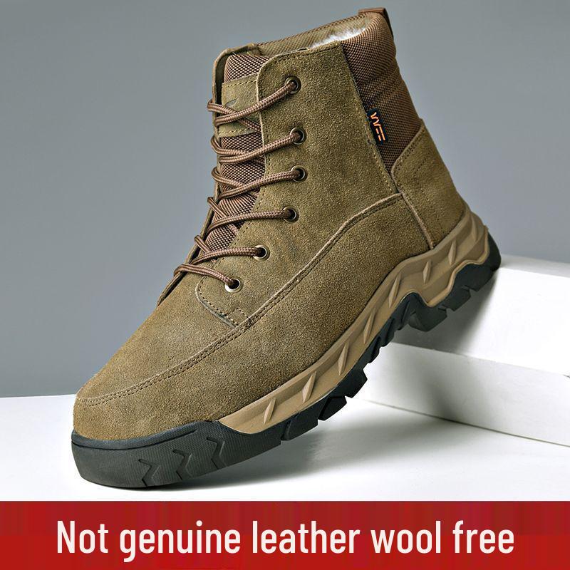 Men's Full Cowhide Shearling Snow Boots - Extra Thick Wool, Cold-Proof, Non-Slip, High-Top Winter Boots