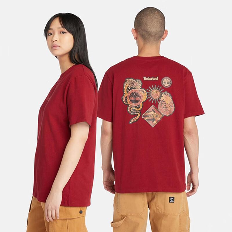 Timberland Pattern Printed Crew Neck Short Sleeve T-Shirt Unisex Tops Bicycle-Red A5TCQ-620