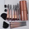 10 pieces makeup brush set, gradient handle+flash brown storage bucket, comes with 2 mini beauty eggs+2 triangular powder puffs