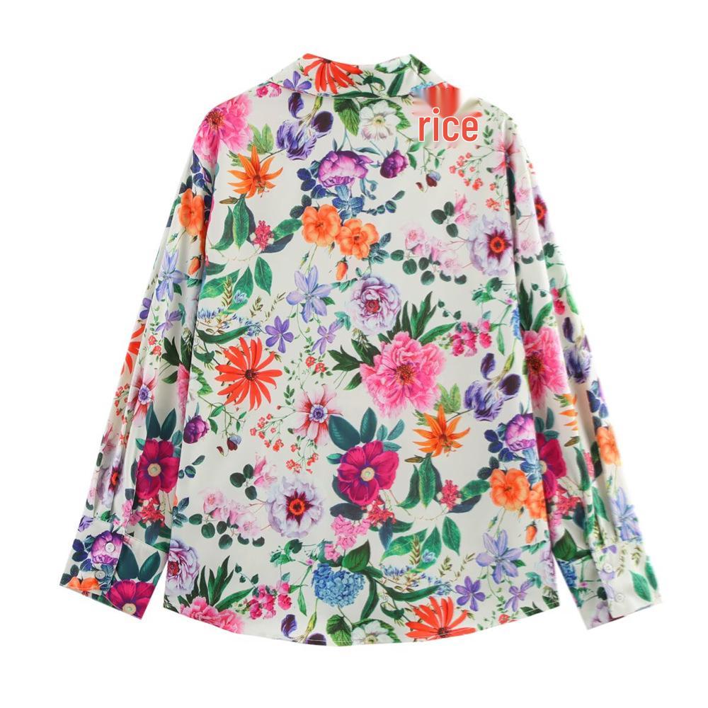 2025 Spring/Summer Women's Floral Turn-Down Collar Long-Sleeve Casual Shirt
