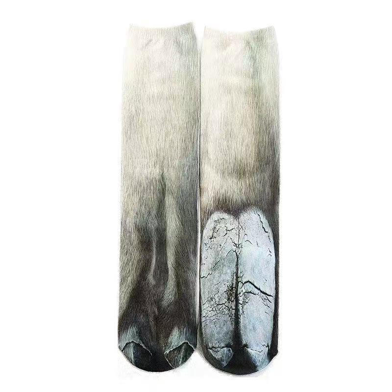 3D Animal Paw Mid-Calf Socks - Cartoon Print, Fun Hoof Design for Adults, Cat & Dog Styles