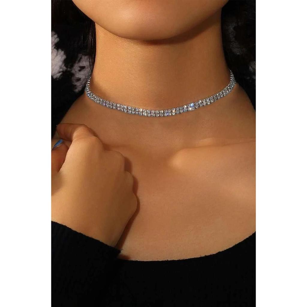 Women's Silver Color Stone Choker Waterway Necklace