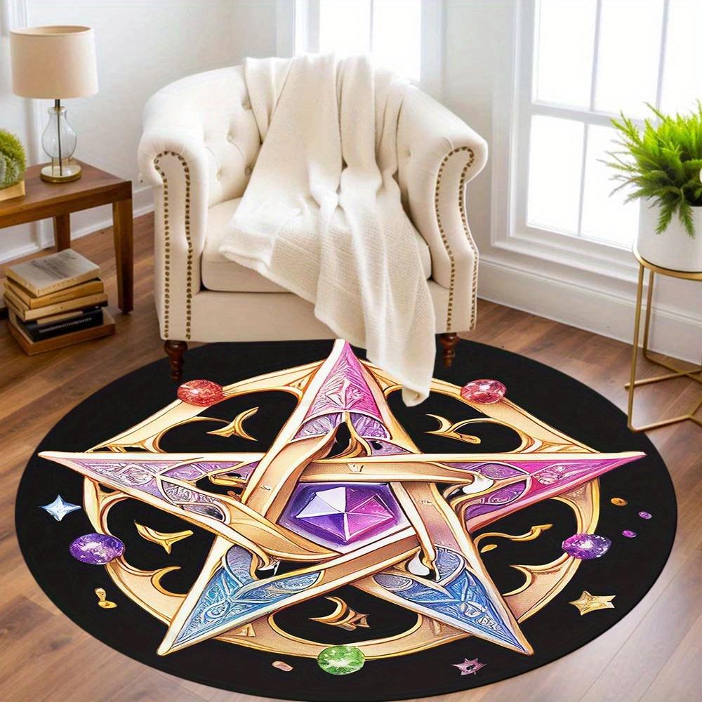 1 Piece Pink Fivepointed Star Round Rug Suitable For Living Room Bedroom And Kitchen Home Decoration Room Decoration Gift For Friends And Family