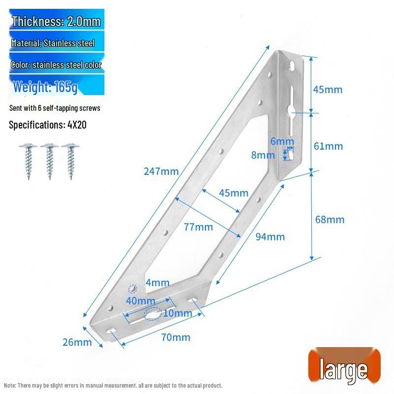Stainless Steel Triangular Reinforcement Bracket - 90° Angle Support for Cabinets
