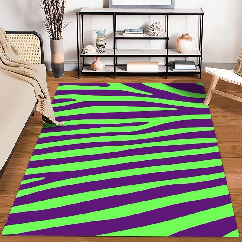 Green and Purple Zebra Stripe Pattern Carpet for Modern Home Decor Suitable for use as an anti-slip for living room bedroom sofas