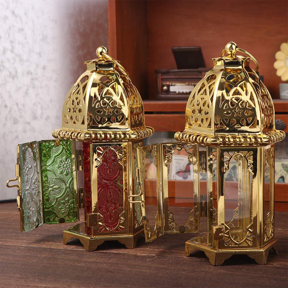 With Hanging Ring Glass Wind Lantern Colorful Lanterns Ornament Candle Holder  Dining Room