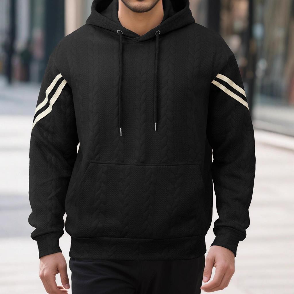 Autumn/Winter Jacquard Heavyweight Men's Warm Hooded Outdoor Sports Hoodie