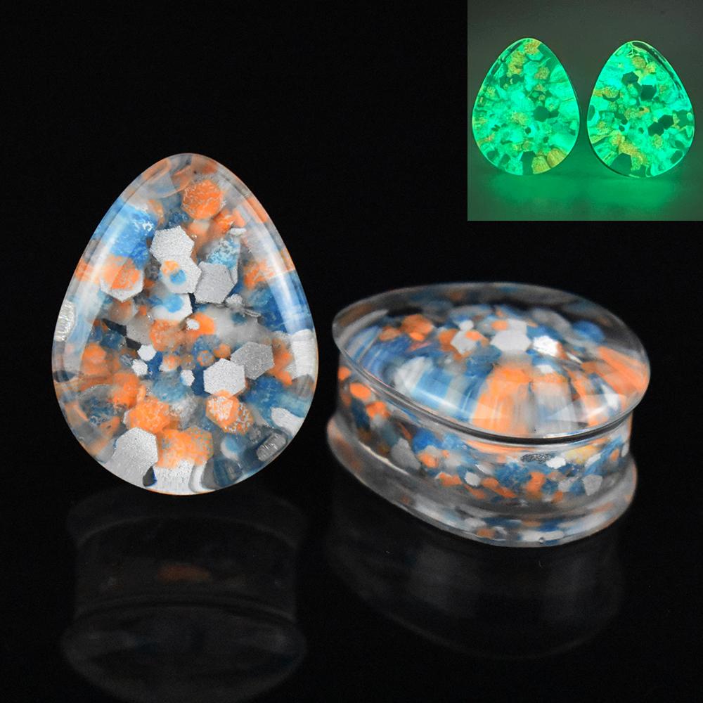 

2 шт. 8-50 мм светящиеся в темноте каплевидные беруши туннели калибры растягиватели ушей двойные расклешенные заглушки украшения для тела для женщин и мужчин 10mm разноцветный