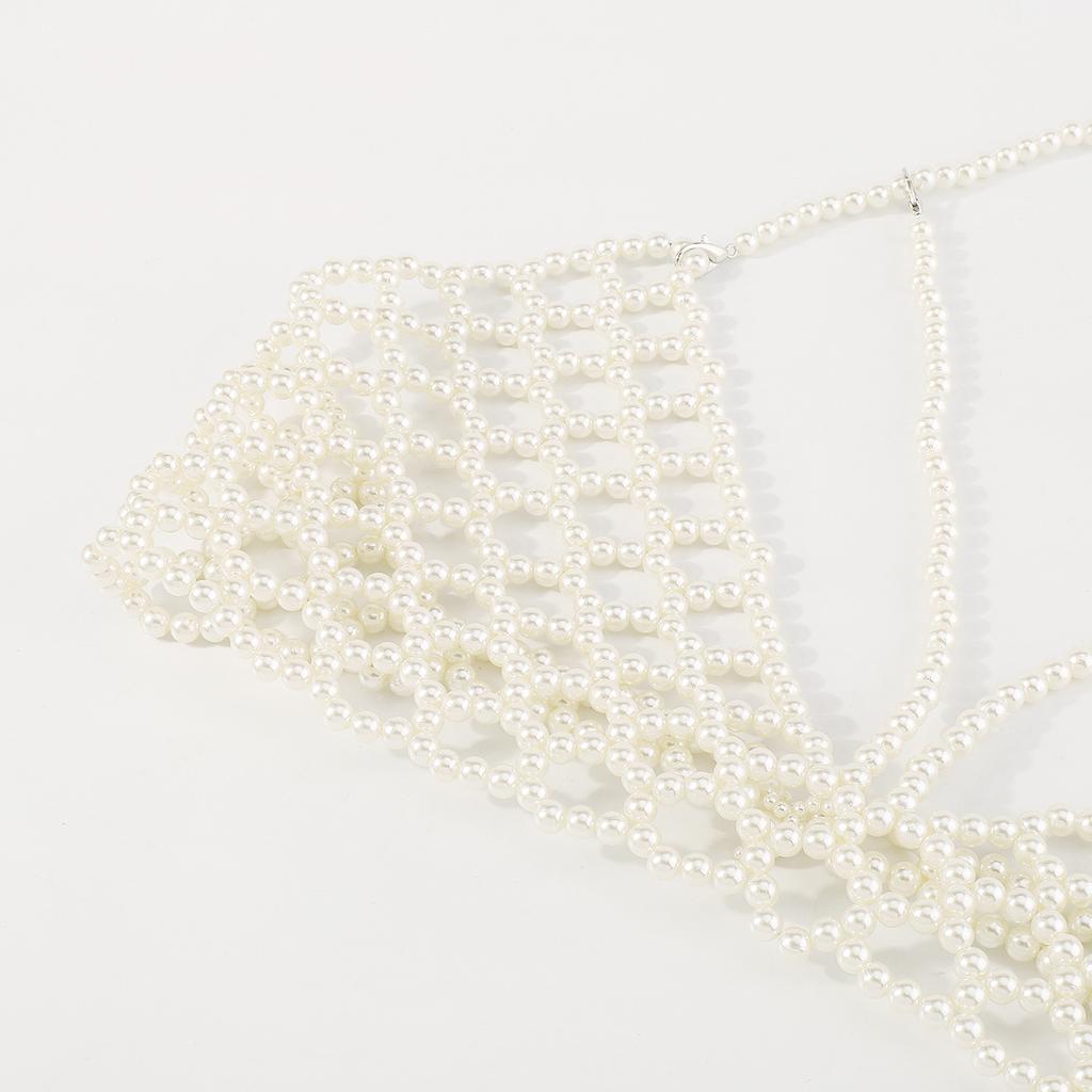 Fashionable Pearl Vest Trendy Hand-woven Body Chain Sexy Hollow Bikini Style Chest Ornament