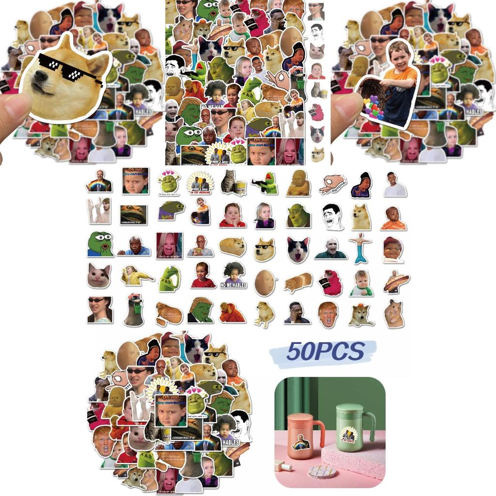 50-piece Waterproof Pvc Sticker Set With Unique Internet Celebrity Emoticon Designs