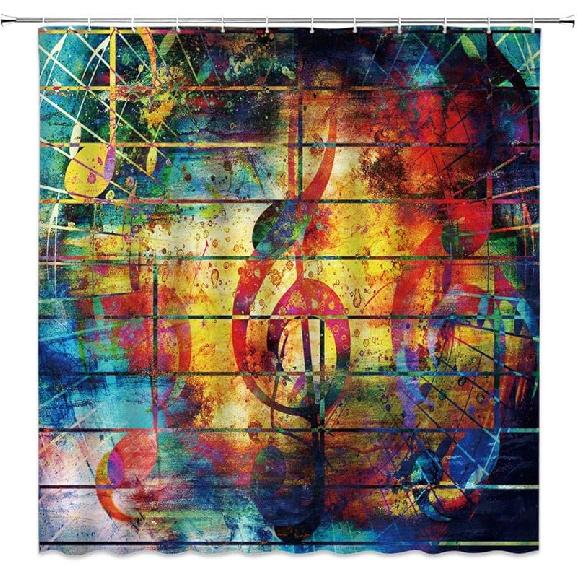 

Современная шторка для душа с нотами, красочное граффити, креативные полосы-планки, акварельная шторка для ванной 36 W x 70 L (Pack of 1)