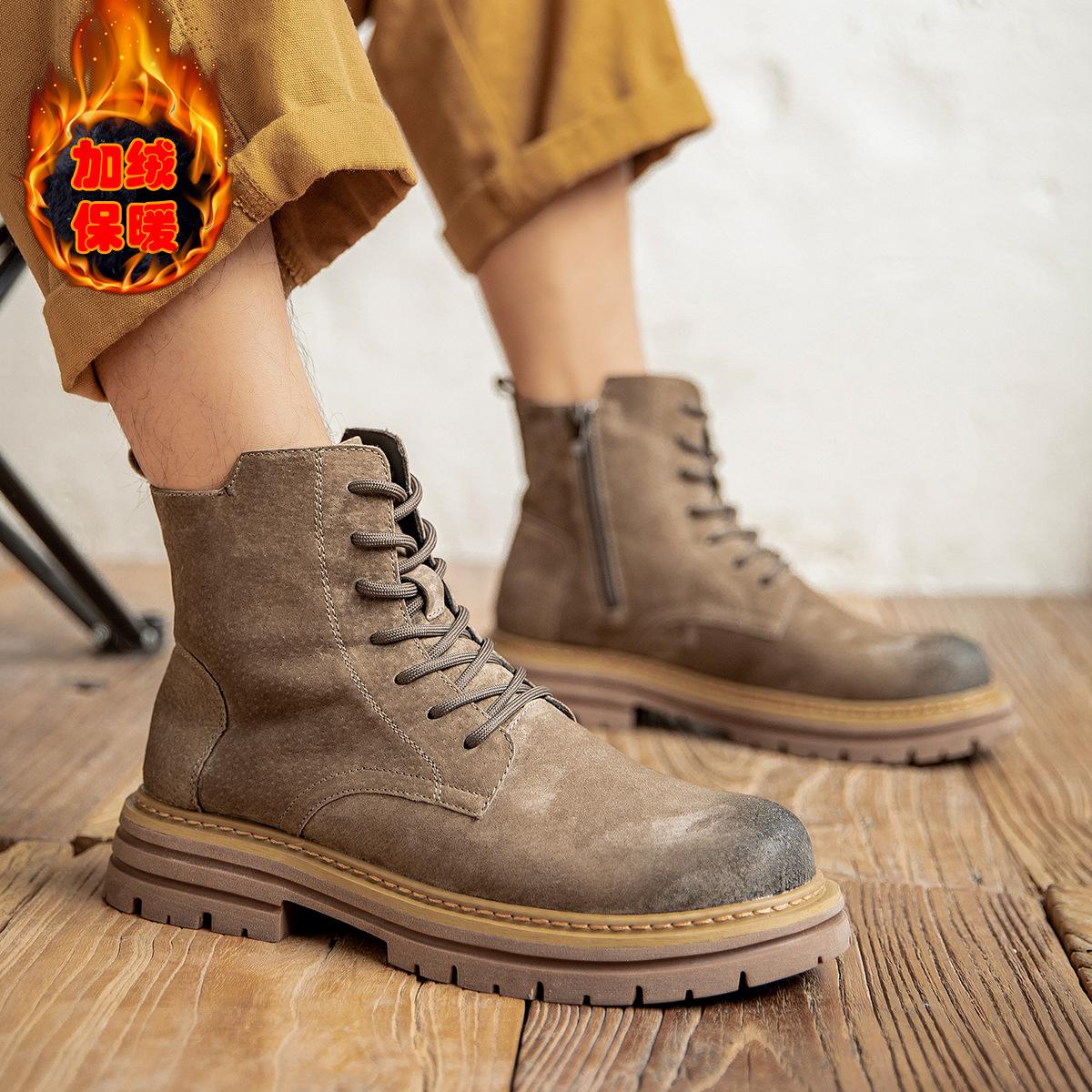 

Martin boots, big yellow boots, men s 2025 new leather thick-soled winter velvet to increase height, kick not rotten tooling boots tide 44