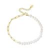 Women's Baroque Pearl Bracelet Design Bangles Natural Freshwater Pearl 925 Silver 14K Gold Chain Women Length: 17cm Extendable by 4cm