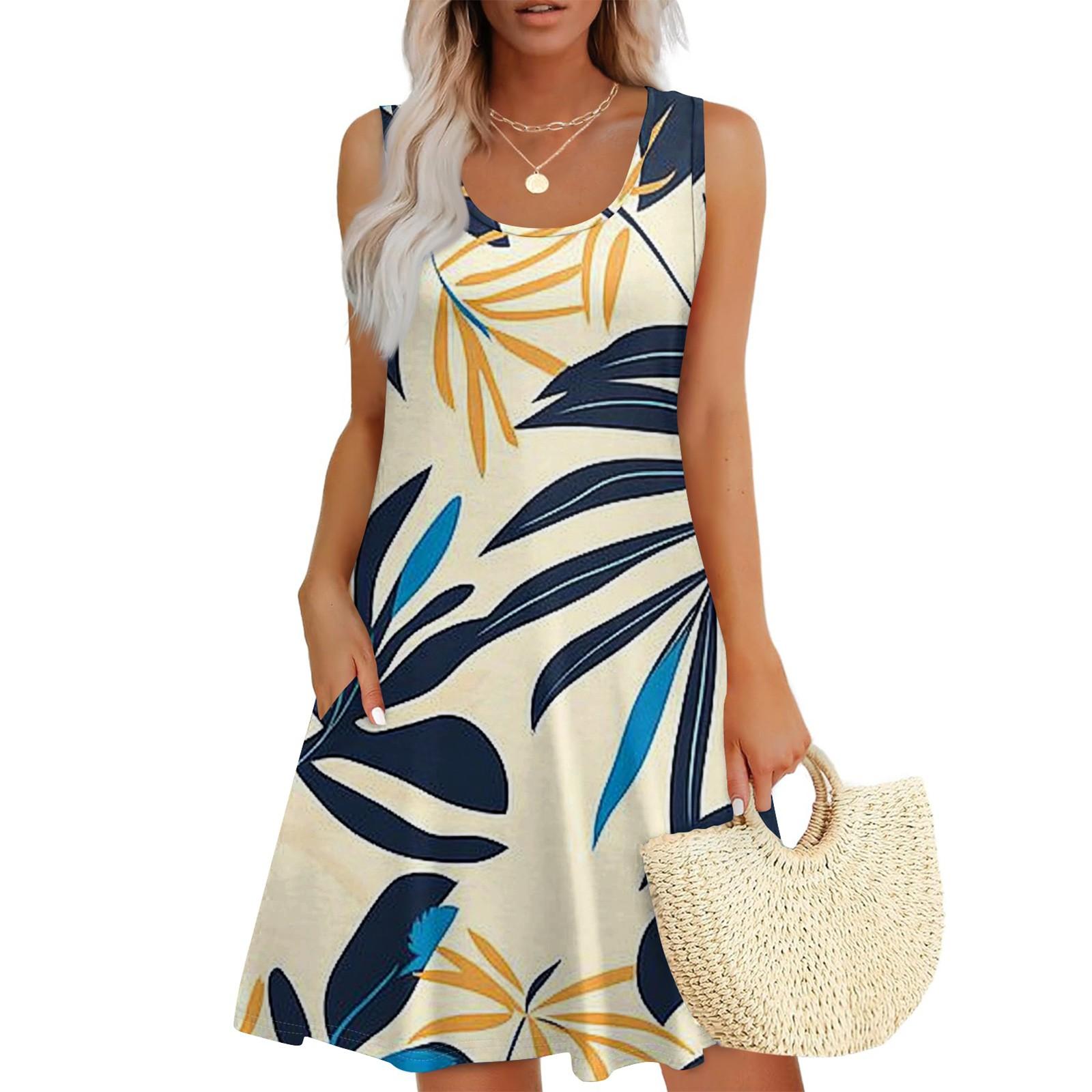 

Женское повседневное модное платье с принтом и U-образным вырезом без рукавов L бежевый