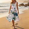 Women Casual Sleeveless Floral Print Dress Round Neck Irregular Hem Mid Length Summer Dress Lightweight Comfortable Fabric