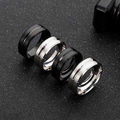 8MM Wide Groove Frosted Men's Titanium Steel Ring