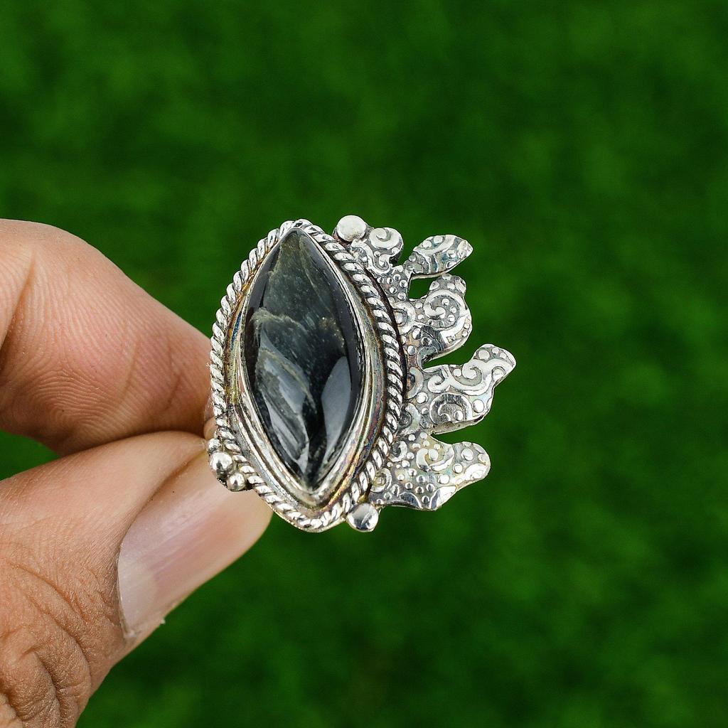 Birthday Gift For Her Natural Pietersite Multi Stone Adjustable Ring 925 Silver