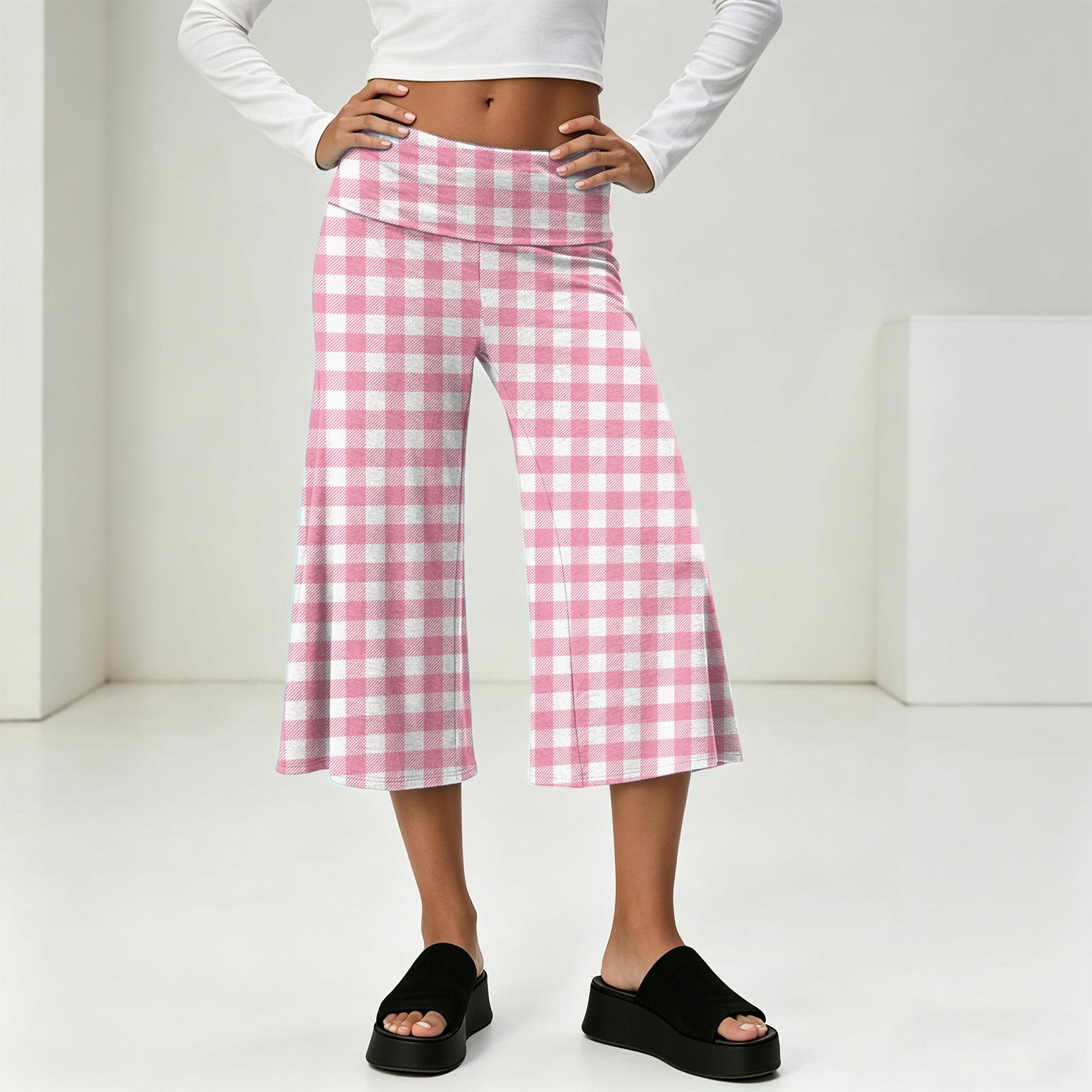

Women s High Waist Wide Leg Capri Pants Casual Summer Vacation Loose Fit Cropped Trousers Lightweight Breathable Fabric XL рожевий