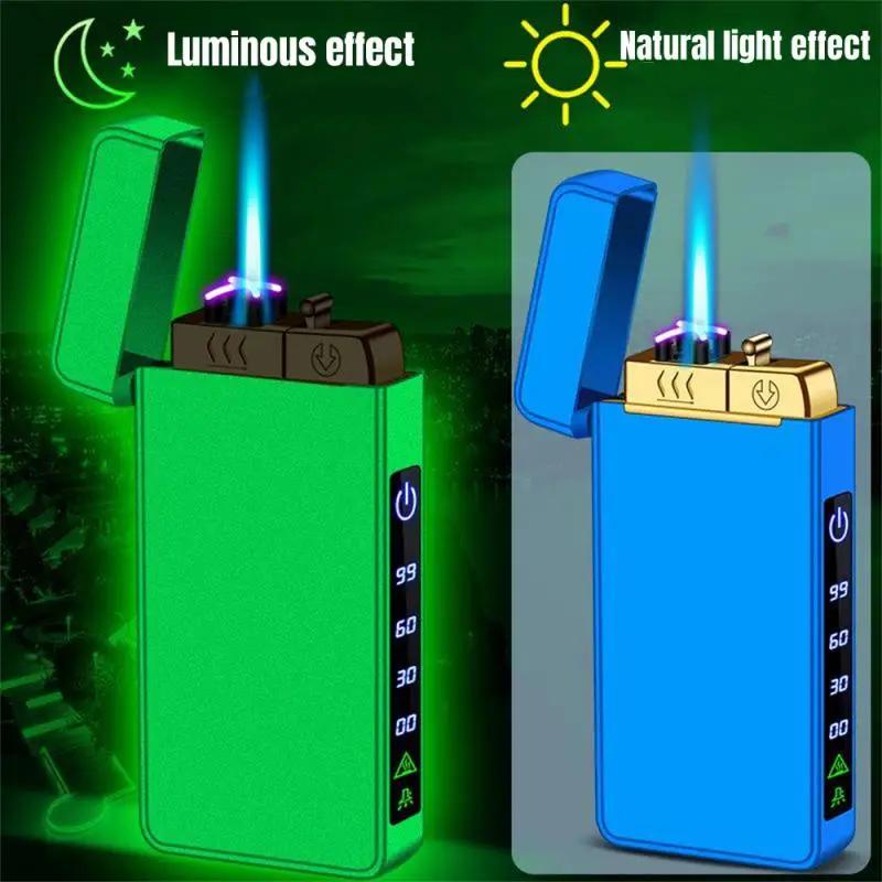 2024 New Metal USB Windproof Lighter Jet Dual Plasma Arc Lighter Gas Electric Rechargeable Lighter Does Not Contain Gas