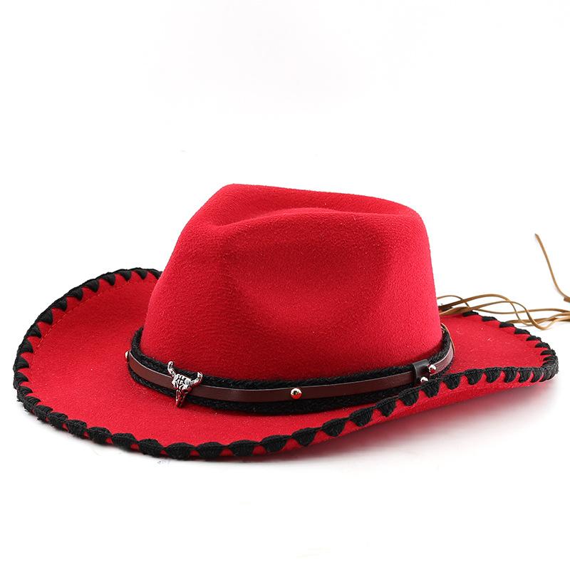 European and American men's and women's crimped cowboy hats spring and autumn new peach heart top woolen hat cow head top hat