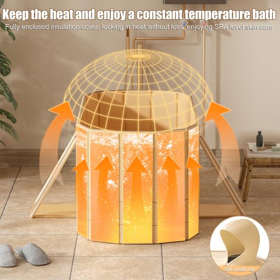 Badewanne für Erwachsene 120CM Tragbar Faltbar mit Thermodeckel Metallgestell, 5 Schichten Verdickt Bade-Wanne für Kinder Erwachsene, Robust