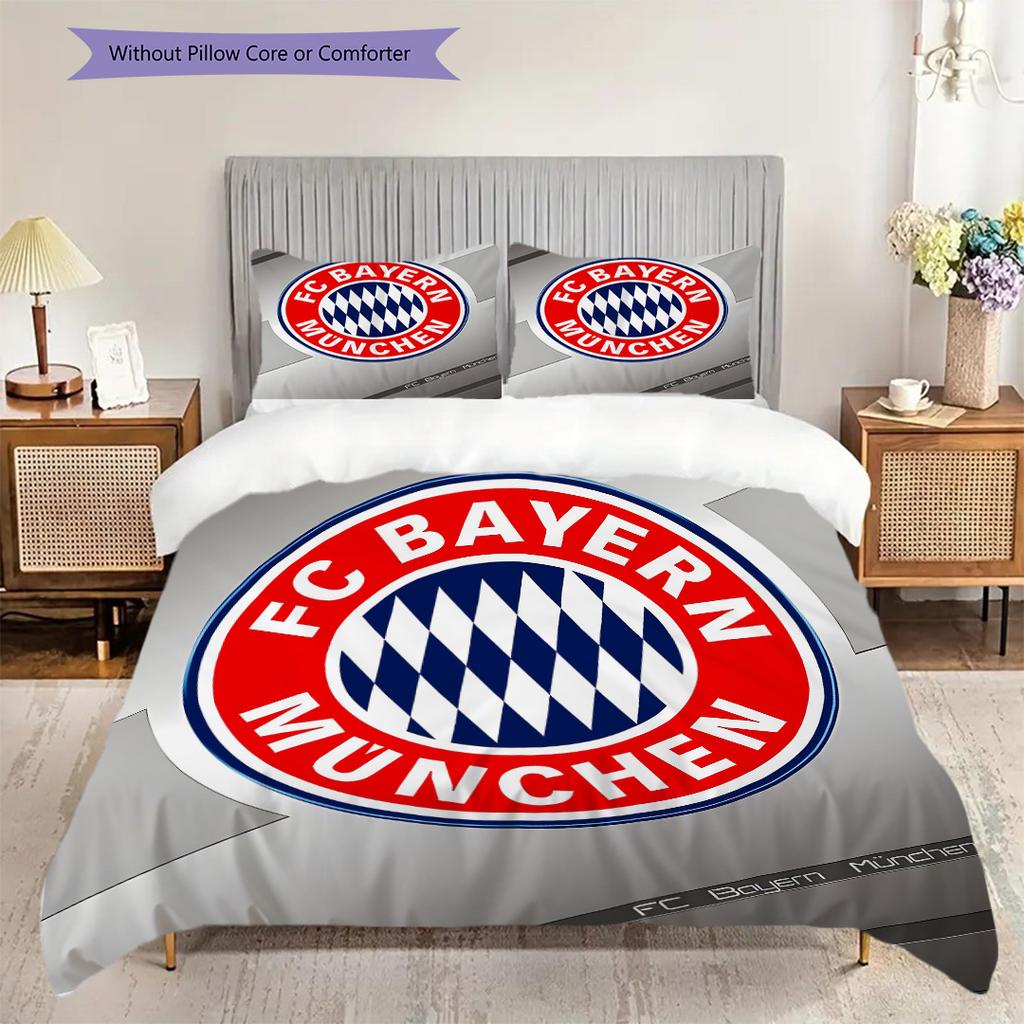 FC Bayern München Muster Bettwäsche Steppdecke Set Bettbezug Kissenbezug Heimdekoration Geburtstagsgeschenk (1 Bettbezug + 2 Kissenbezüge, ohne Füllung)