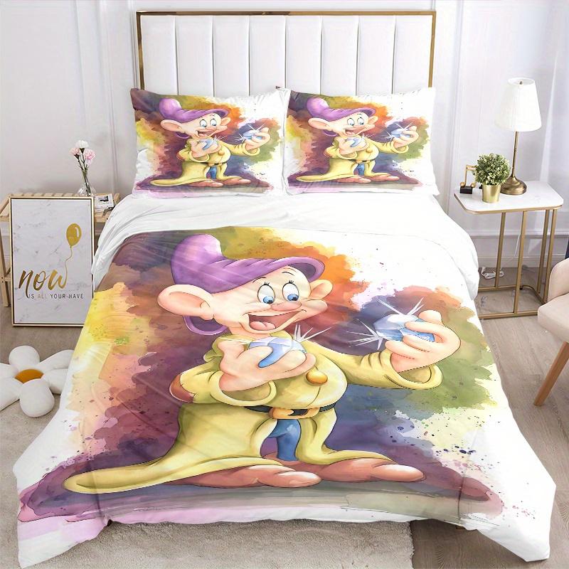 3pcs Dopey Dwarf Watercolor Art Bedding Set, Includes 1 Quilt Cover and 2 Pillowcases, Comfortable Bedding with Stylish Design for Bedroom,